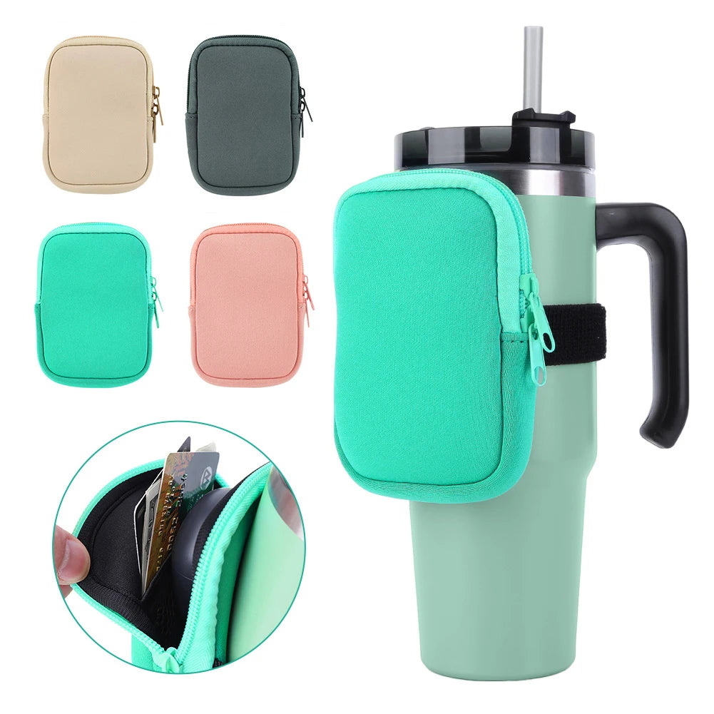 Water Bottle Pouch for For Stanley Cup 40oz/20oz/30oz Water Bottle Neoprene Tumbler Bag for Cards Keys Wallet Earphone