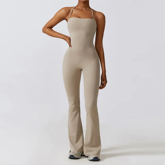 Bell Bottoms Gym Set Women One-piece Yoga Suit Sports Jumpsuit Women Fitness Rompers Stretch Workout Flare Leggings Bodysuits