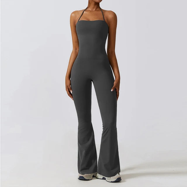 Bell Bottoms Gym Set Women One-piece Yoga Suit Sports Jumpsuit Women Fitness Rompers Stretch Workout Flare Leggings Bodysuits