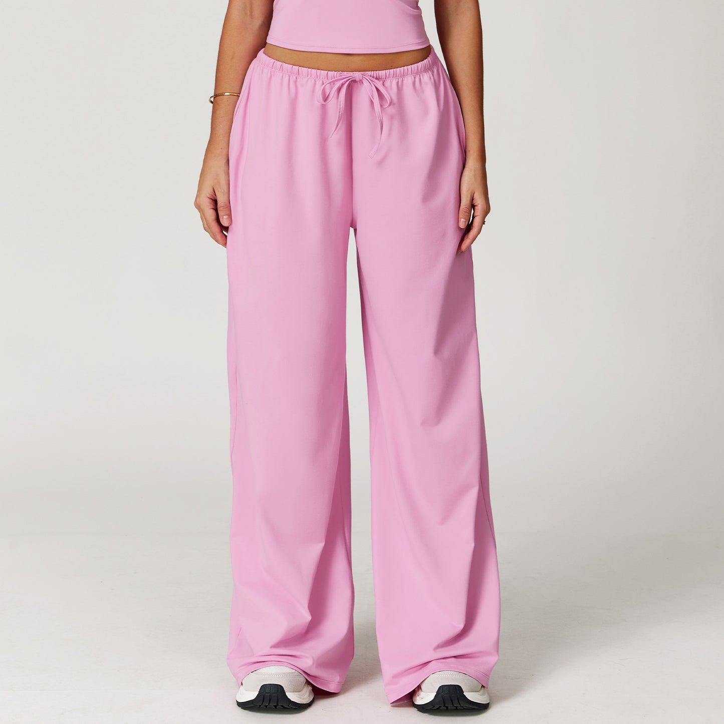 Long Pants Loose Wide-Leg Casual Trousers for Women Fitness Elastic Drawstring Long Pants