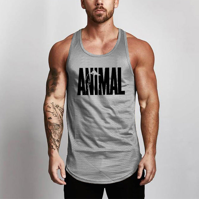 Fitness Men Shirt Slim Fit Vests Mesh Singlets Muscle Tops