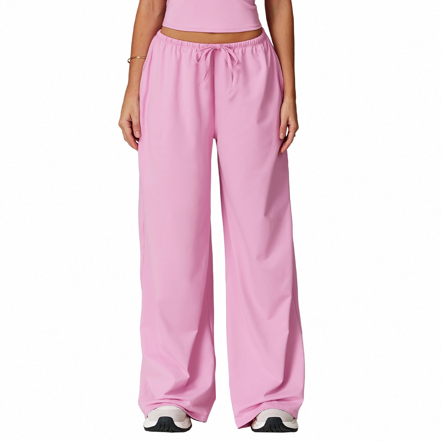 Long Pants Loose Wide-Leg Casual Trousers for Women Fitness Elastic Drawstring Long Pants