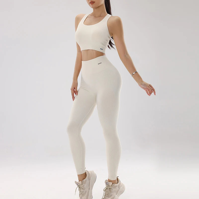 Peach Hip Fitness Pants Set Yoga Running Quick Dried Bra Slimming Leggings Bottom 9/4 Pants