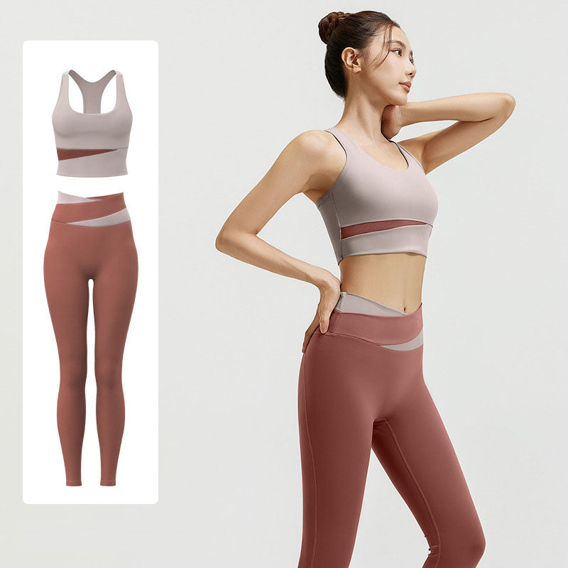 High waisted and abdominal yoga suit shockproof yoga fitness suit tight fitting and hip lifting naked yoga suit set