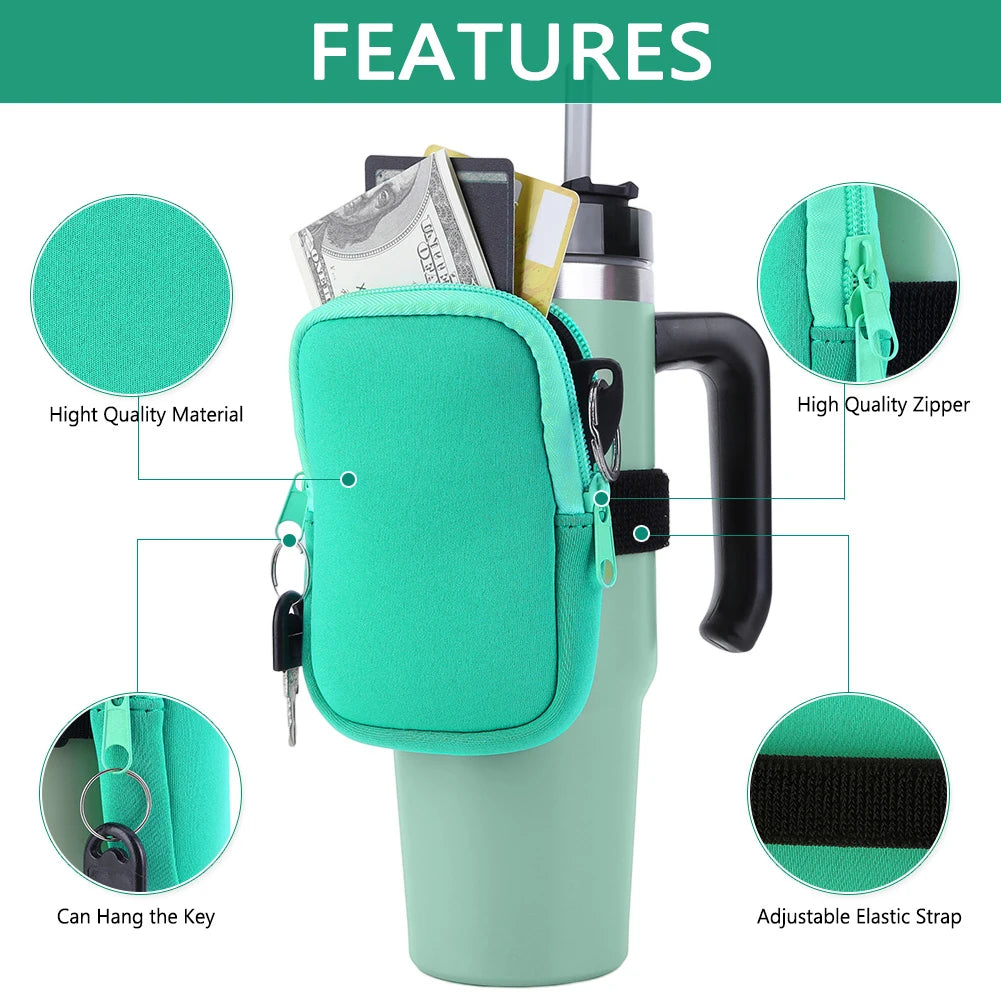 Water Bottle Pouch for For Stanley Cup 40oz/20oz/30oz Water Bottle Neoprene Tumbler Bag for Cards Keys Wallet Earphone