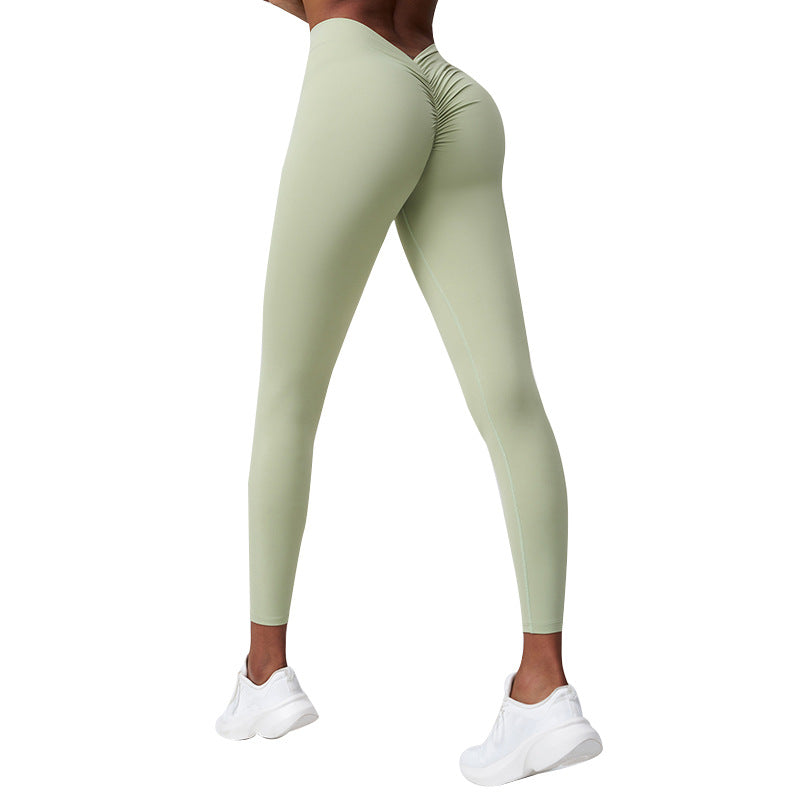 Wrinkled waist cinching high elasticity external fitness pants