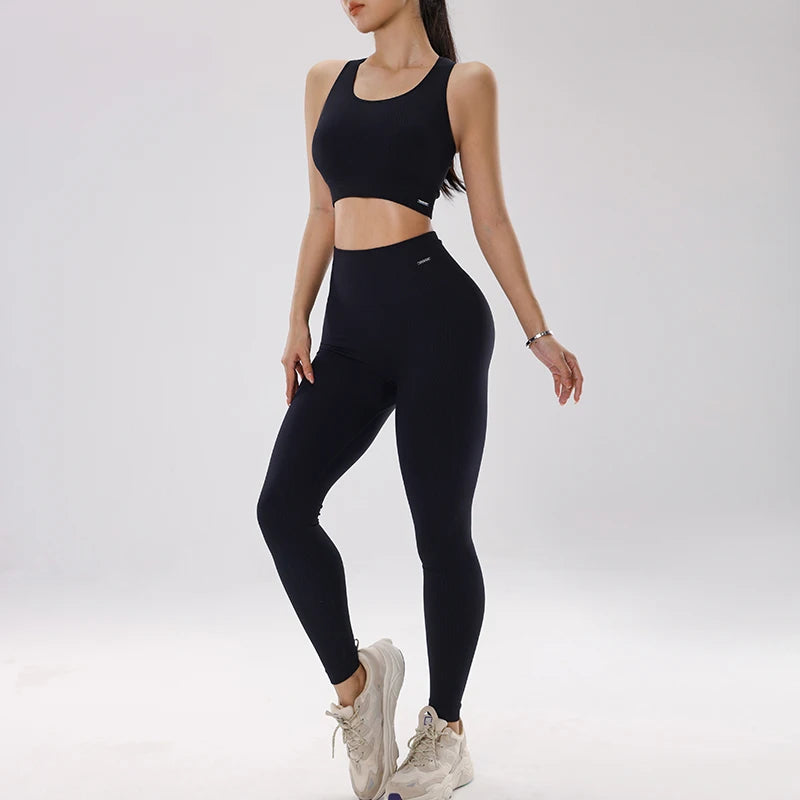 Peach Hip Fitness Pants Set Yoga Running Quick Dried Bra Slimming Leggings Bottom 9/4 Pants