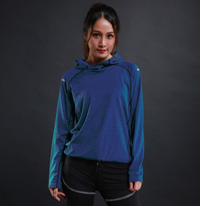 Autumn Thin Women Running T Shirts Gym Fitness Long Sleeves Sweatshirts Quick Dry Training Breathable Hood Sports Yoga Clothing