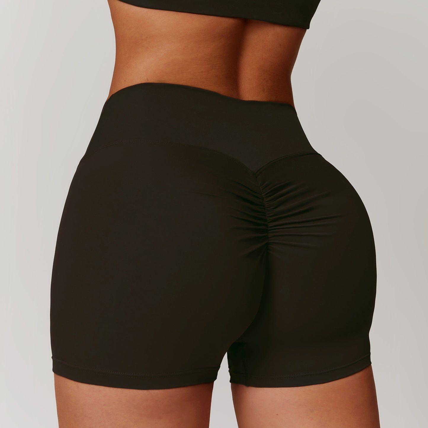 Shaved high waisted yoga shorts, cinching belly, peach lifting buttocks, running and fitness pants, tight fitting sports shorts