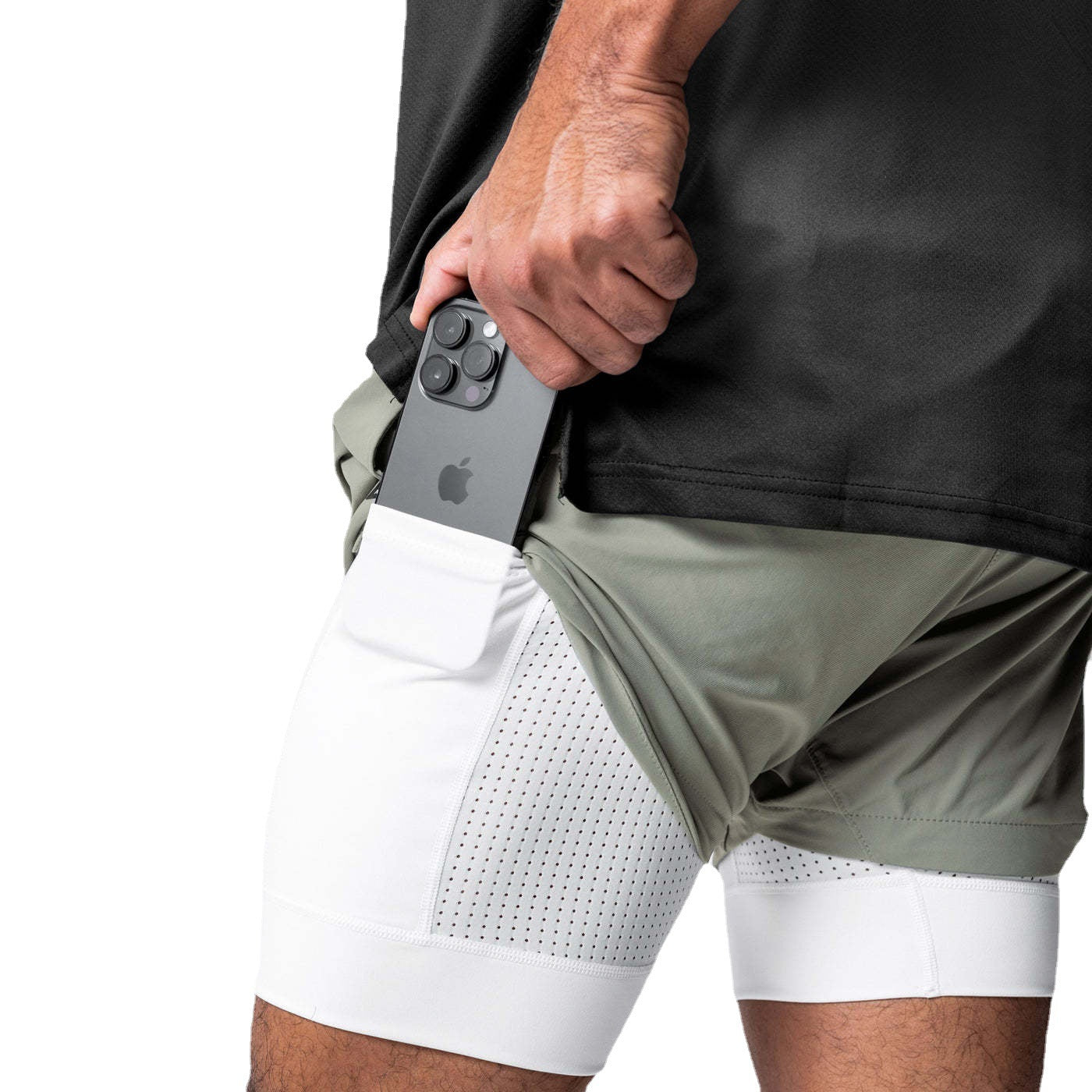 Fitness shorts men's nylon running muscle training stretch quick drying American double-layer basketball shorts summer