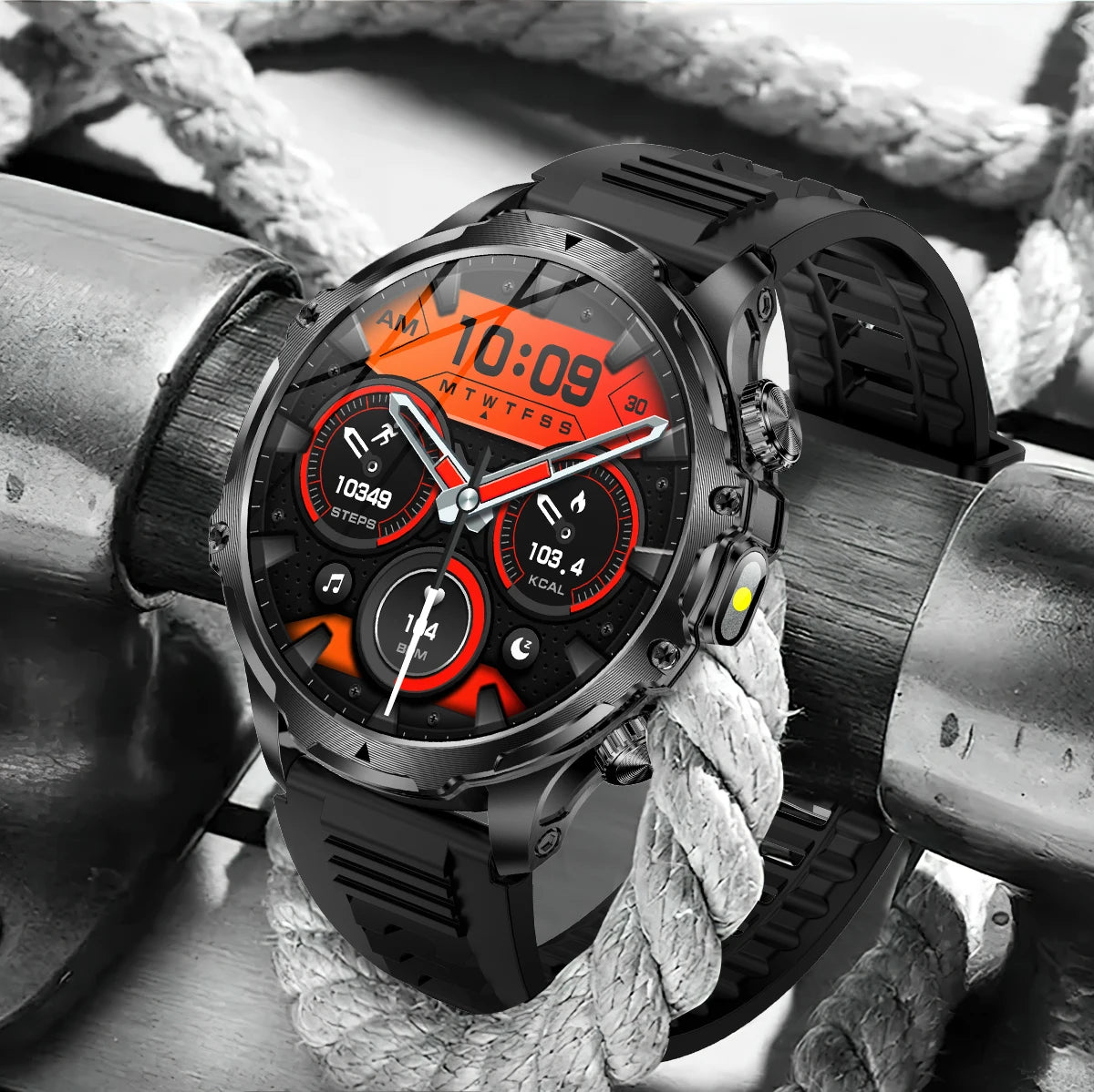 AK75 Smart Watch Flashlight Men Outdoors Sports Fitness Tracker 700mah Large Battery BT Calling LED Light Smartwatch