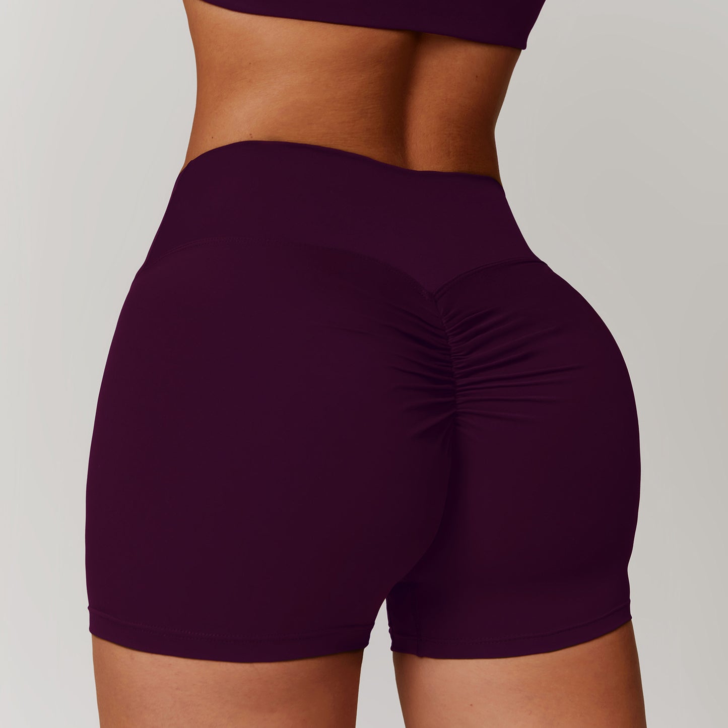 Shaved high waisted yoga shorts, cinching belly, peach lifting buttocks, running and fitness pants, tight fitting sports shorts