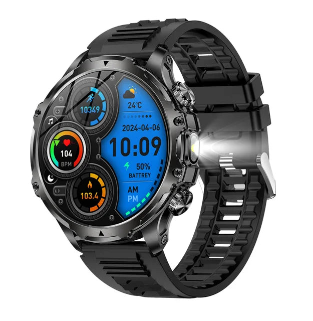 AK75 Smart Watch Flashlight Men Outdoors Sports Fitness Tracker 700mah Large Battery BT Calling LED Light Smartwatch