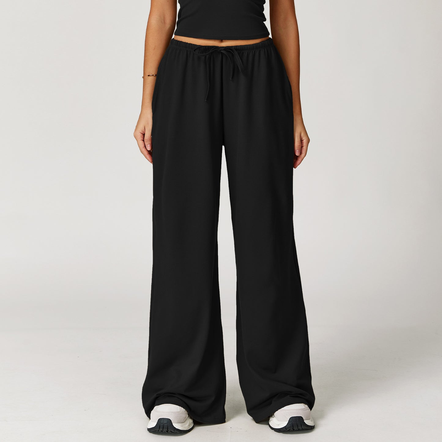 Long Pants Loose Wide-Leg Casual Trousers for Women Fitness Elastic Drawstring Long Pants
