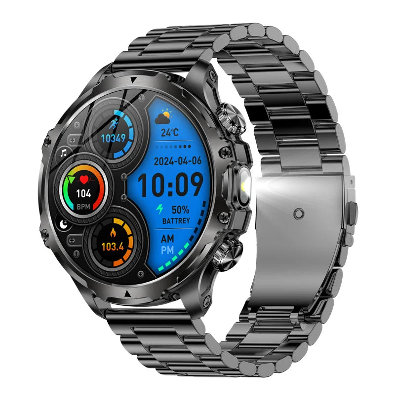 AK75 Smart Watch Flashlight Men Outdoors Sports Fitness Tracker 700mah Large Battery BT Calling LED Light Smartwatch