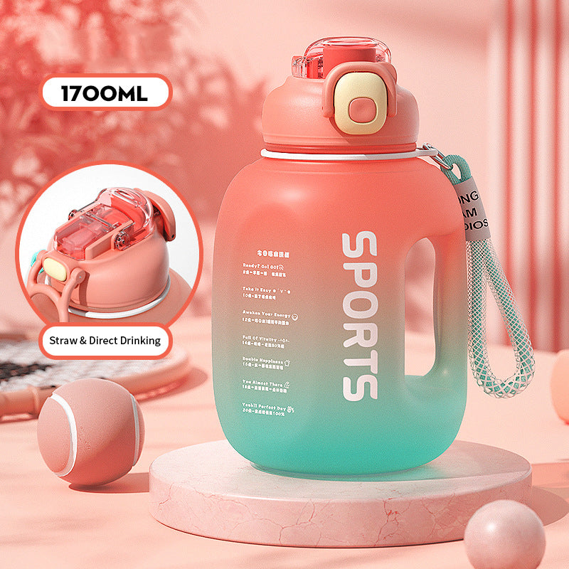 1.7L Super Capacity Gradient Plastic Water Cup With Straw Sports Fitness Water Bottle