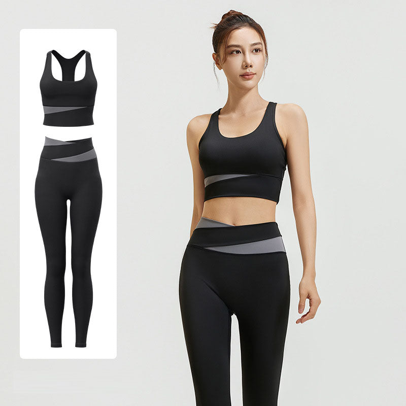 High waisted and abdominal yoga suit shockproof yoga fitness suit tight fitting and hip lifting naked yoga suit set