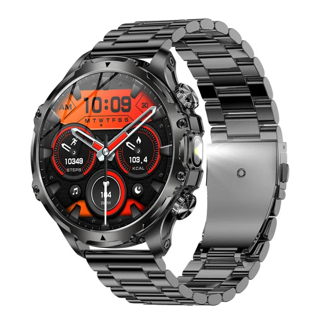 AK75 Smart Watch Flashlight Men Outdoors Sports Fitness Tracker 700mah Large Battery BT Calling LED Light Smartwatch