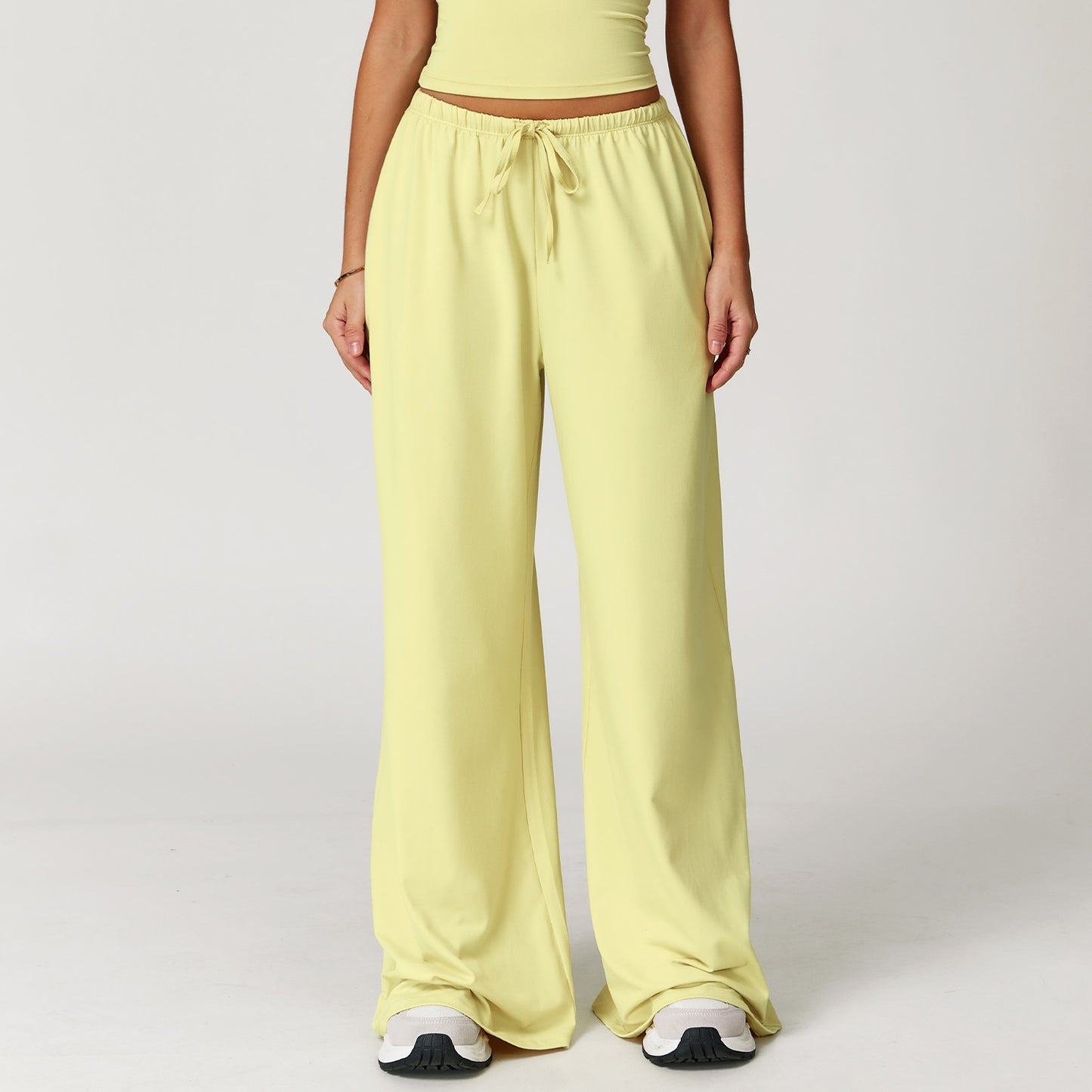 Long Pants Loose Wide-Leg Casual Trousers for Women Fitness Elastic Drawstring Long Pants