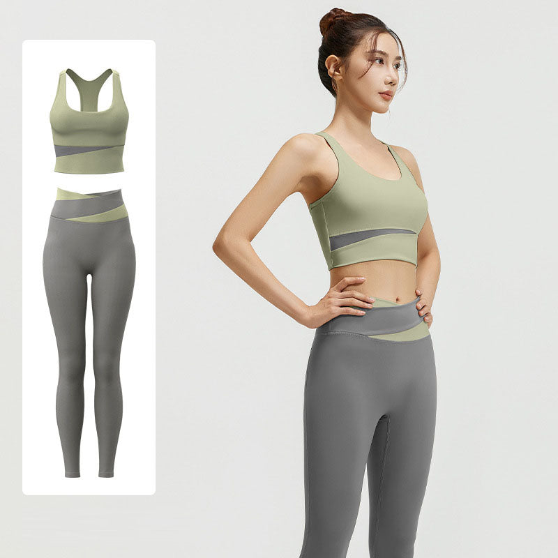 High waisted and abdominal yoga suit shockproof yoga fitness suit tight fitting and hip lifting naked yoga suit set