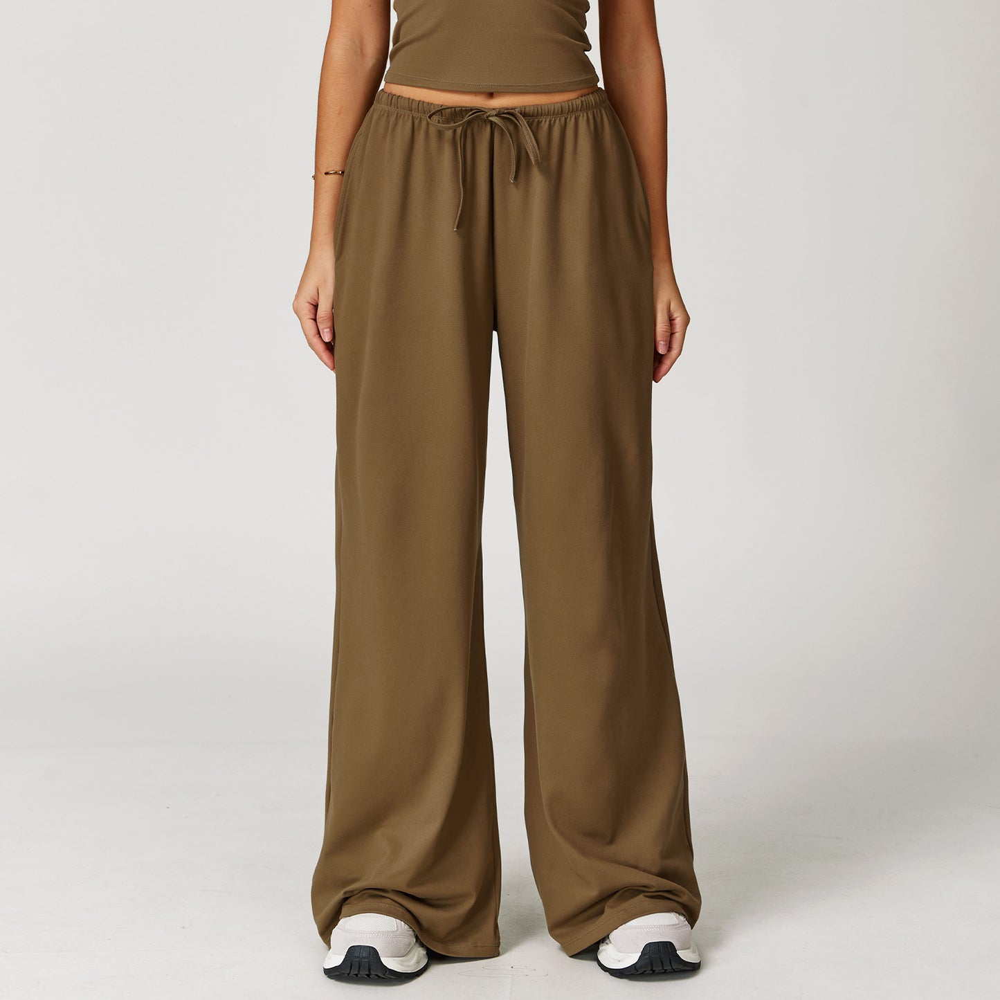 Long Pants Loose Wide-Leg Casual Trousers for Women Fitness Elastic Drawstring Long Pants