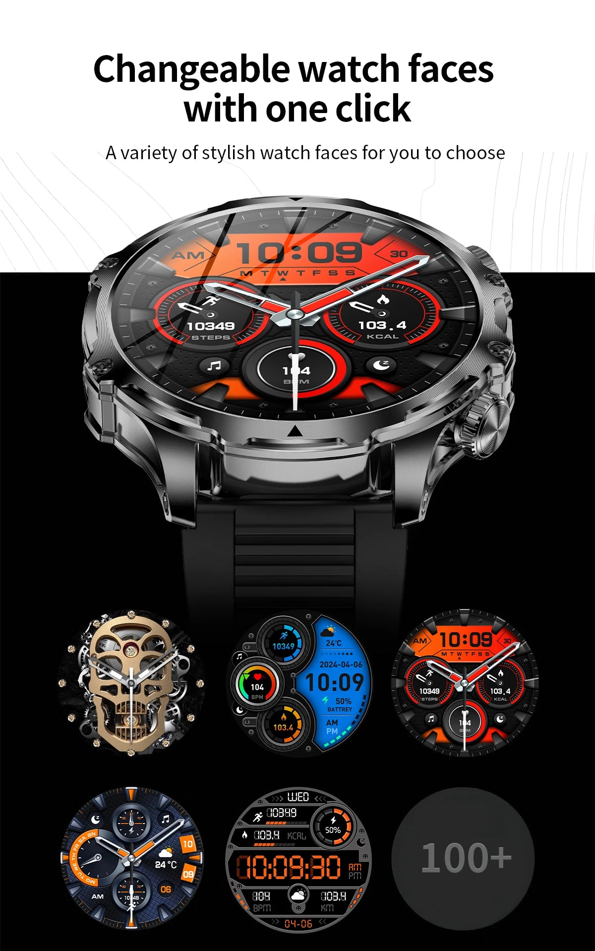 AK75 Smart Watch Flashlight Men Outdoors Sports Fitness Tracker 700mah Large Battery BT Calling LED Light Smartwatch