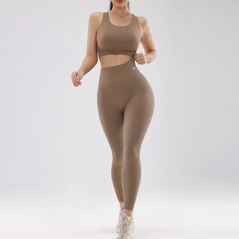 Peach Hip Fitness Pants Set Yoga Running Quick Dried Bra Slimming Leggings Bottom 9/4 Pants