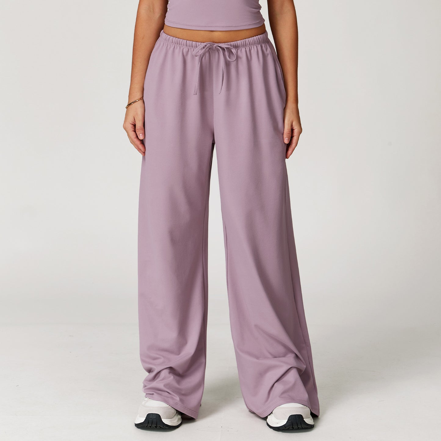 Long Pants Loose Wide-Leg Casual Trousers for Women Fitness Elastic Drawstring Long Pants