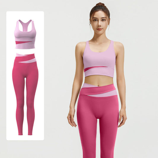 High waisted and abdominal yoga suit shockproof yoga fitness suit tight fitting and hip lifting naked yoga suit set