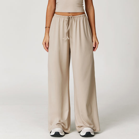 Long Pants Loose Wide-Leg Casual Trousers for Women Fitness Elastic Drawstring Long Pants