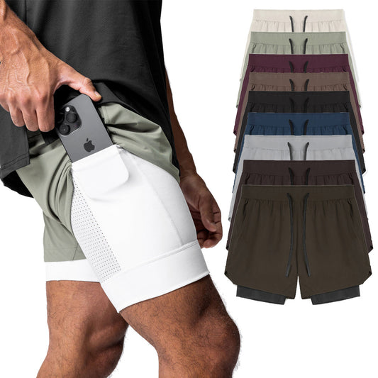 Fitness shorts men's nylon running muscle training stretch quick drying American double-layer basketball shorts summer